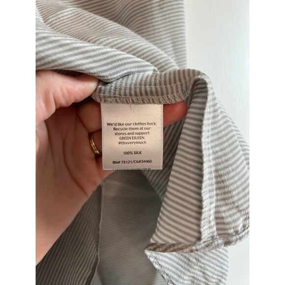 Eileen Fisher Grey White Striped Short Sleeve Silk Top Sz S - Picture 4 of 5